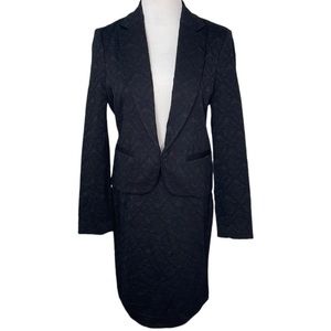 Amanda + Chelsea Petite Black Damask Pattern Blazer Jacket and Skirt Suit